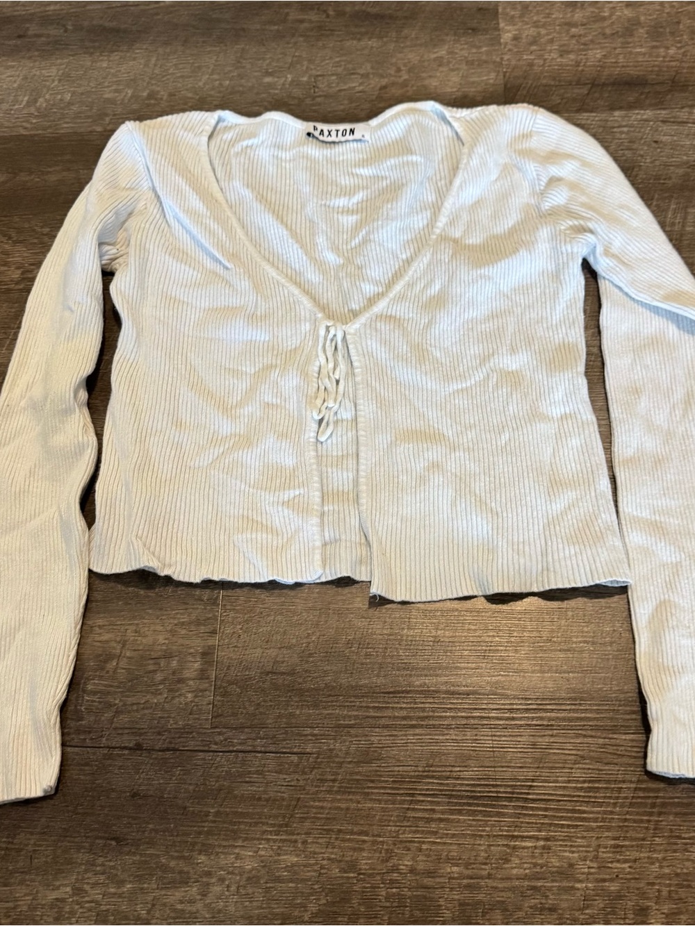 PAXTON White Ribbed Tie-Front Long Sleeve Top